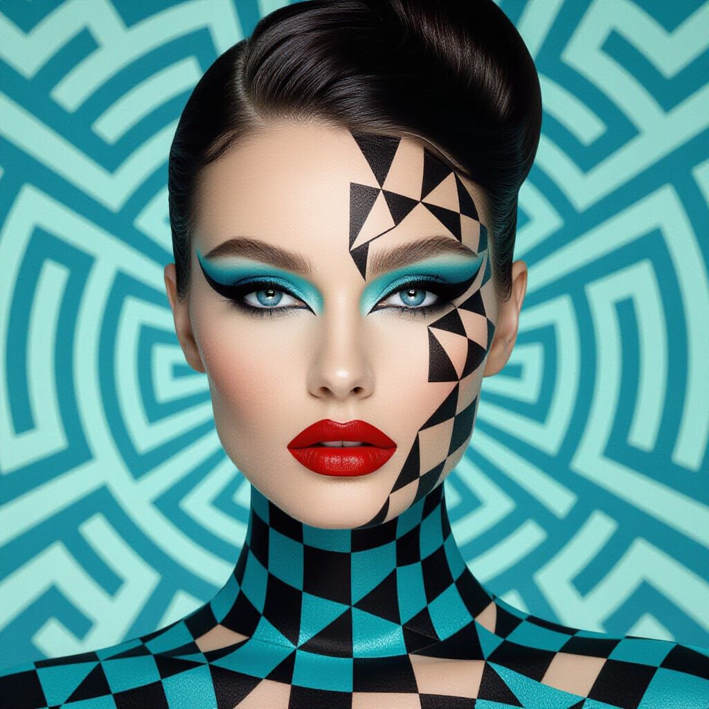 Striking Geometric Makeup Portrait in Art Deco Style