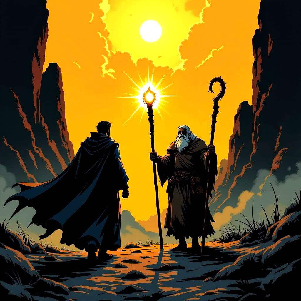 Menacing Shadows in Valley, Comic Book Style