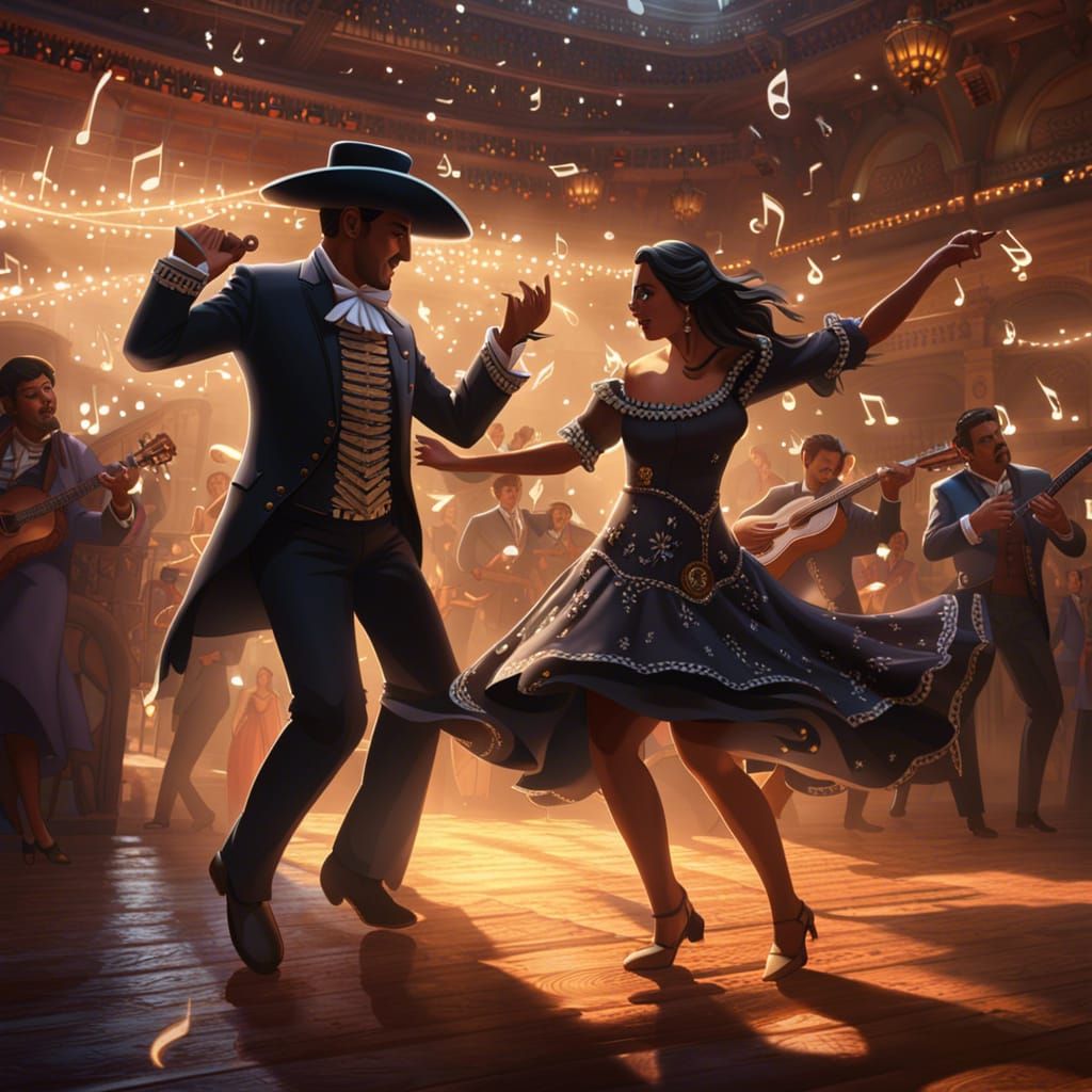 Zapateado Dance with Mariachi Band in Dark Fantasy Style