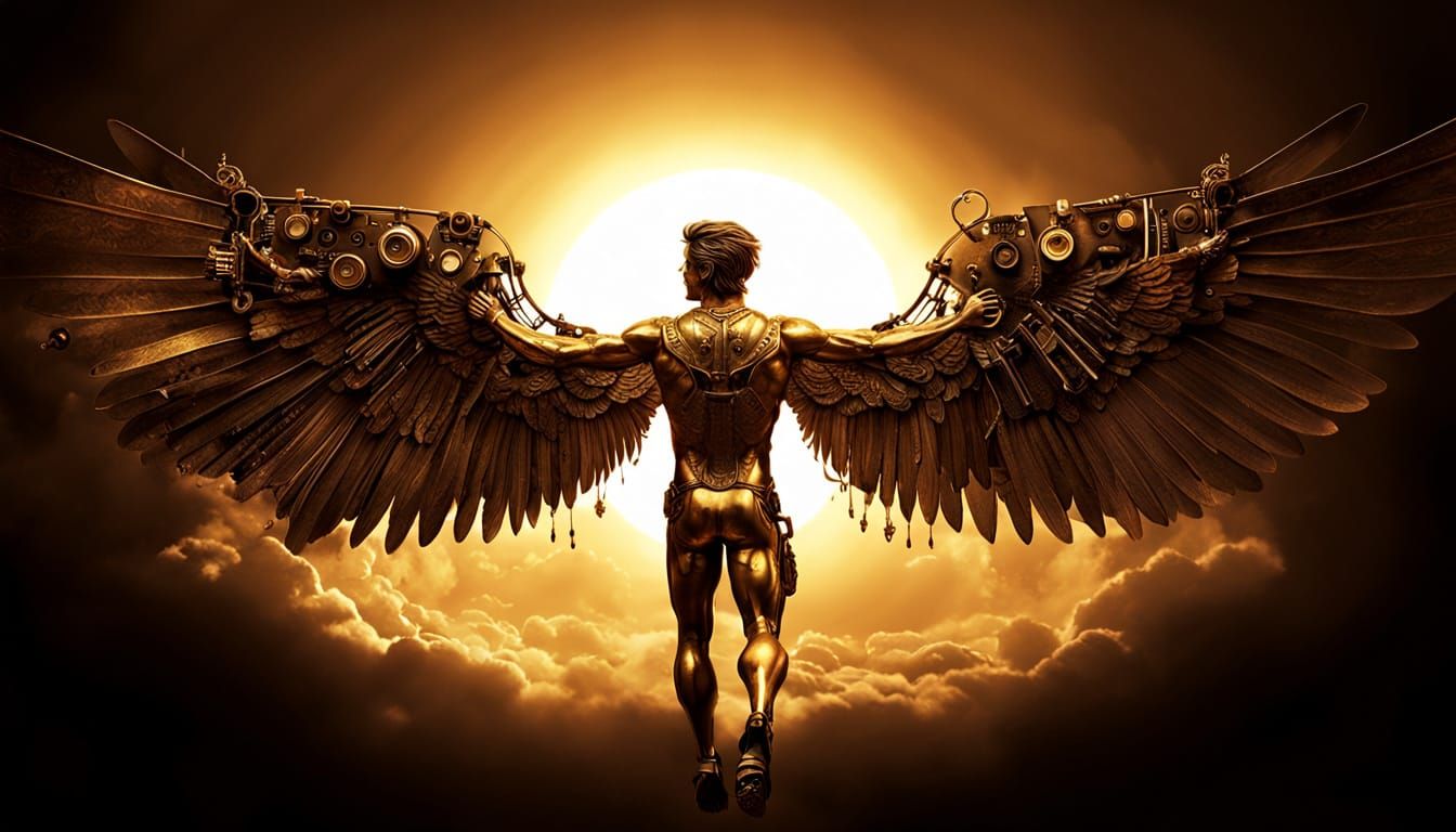 Steampunk Icarus Soaring to the Sun