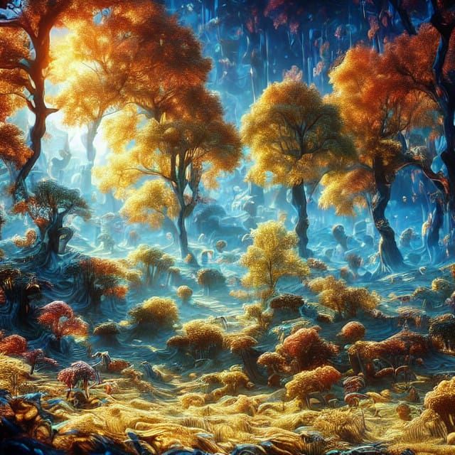 Ethereal Cosmic Landscape in Post-Impressionist Style