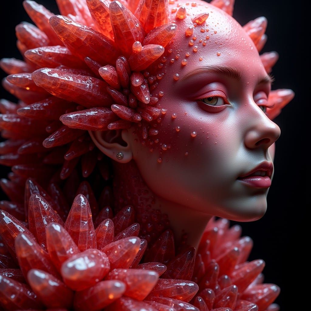 Ruby Crystal Girl in Mystical Futurism Style