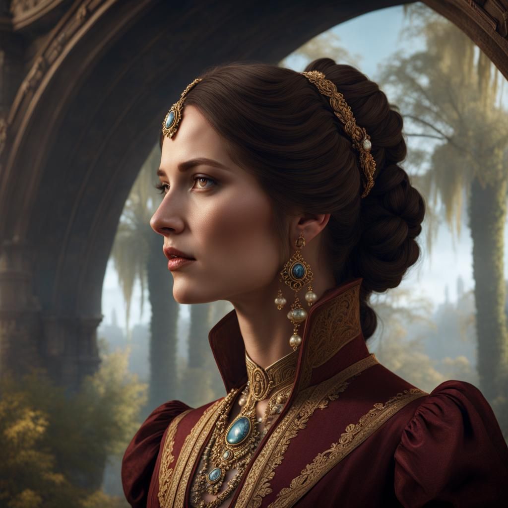 Photorealistic Woman from 1800s U.S. in Matte Painting
