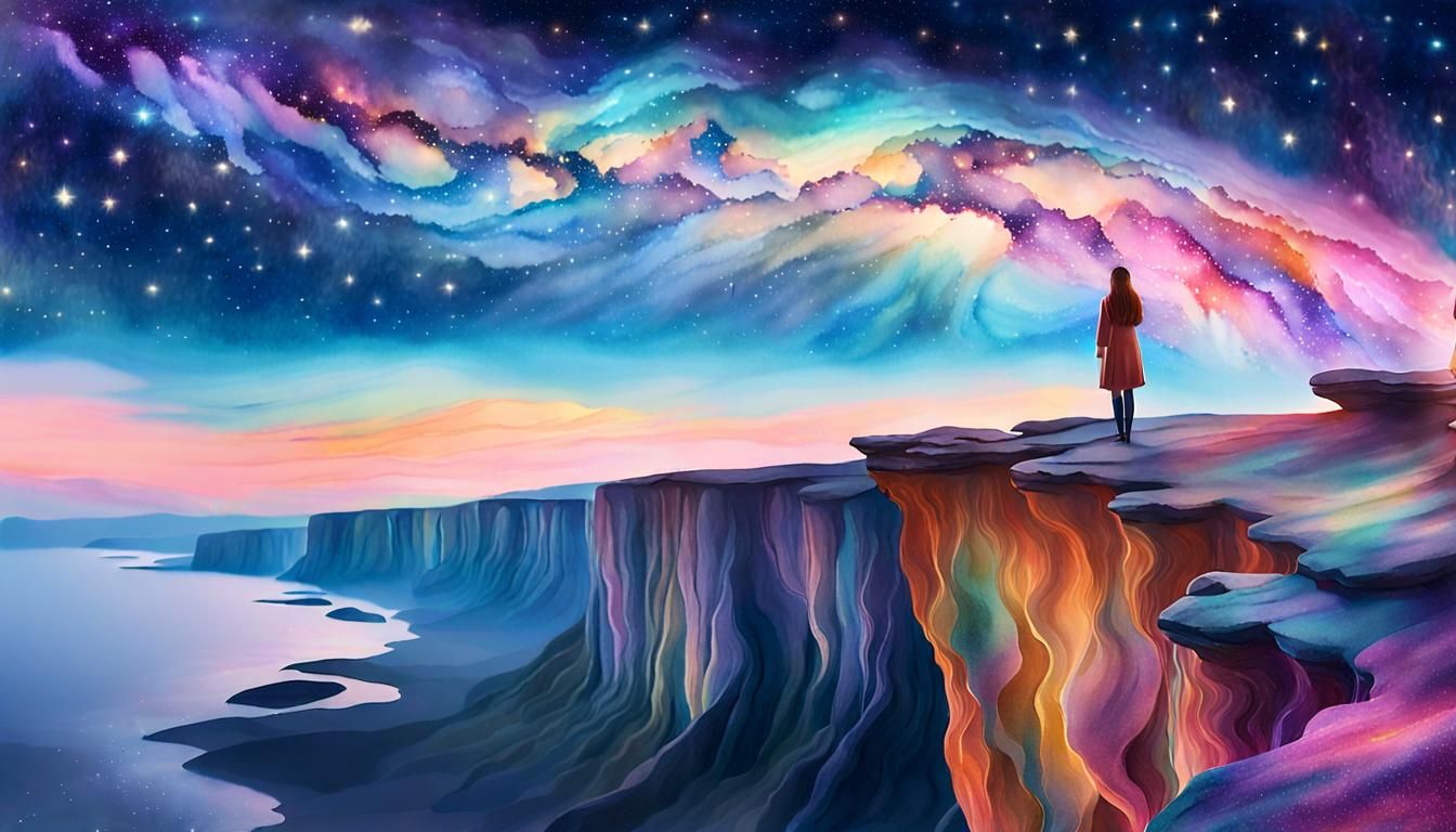 Surreal Galaxy Dreamscape in Watercolor