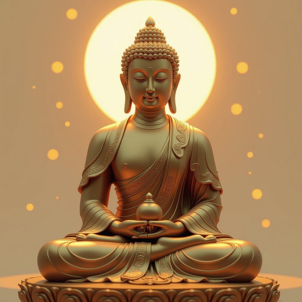 Golden Buddha Statue in Futuristic Style