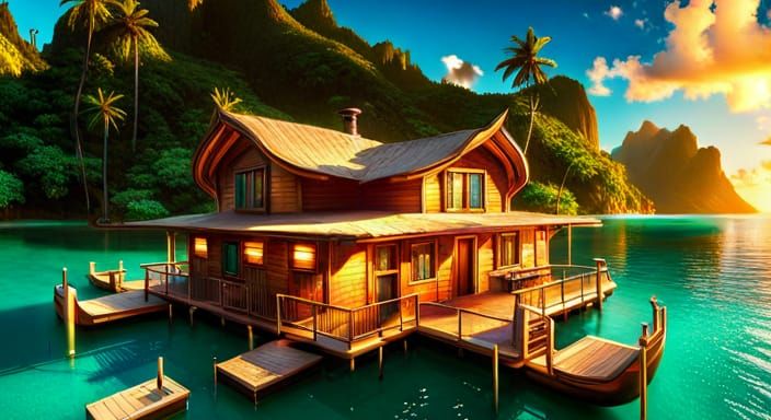 Caribbean Houseboat Holiday: Dark Fantasy Concept Art