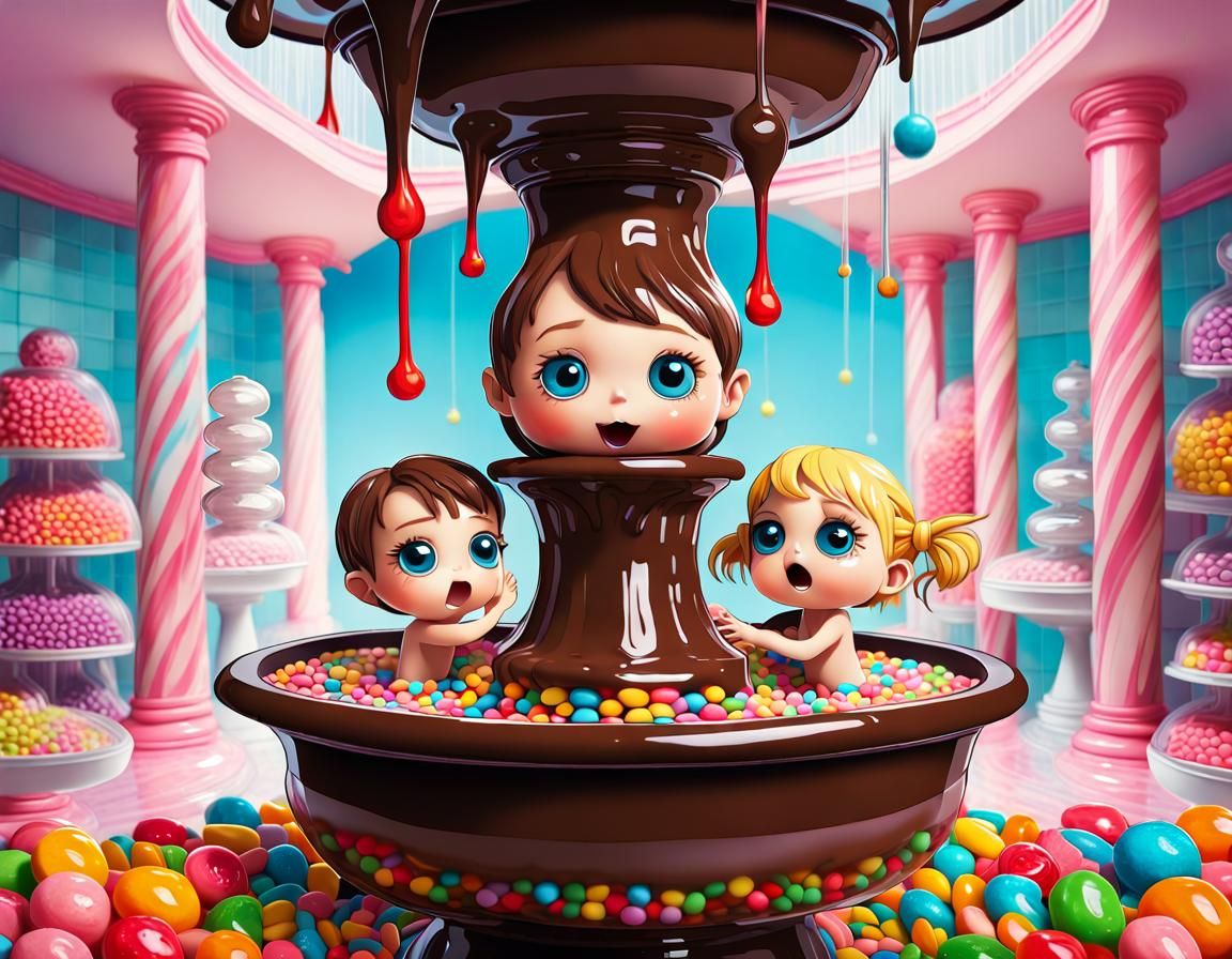 Chibified Children's Joy in Candy Fountain