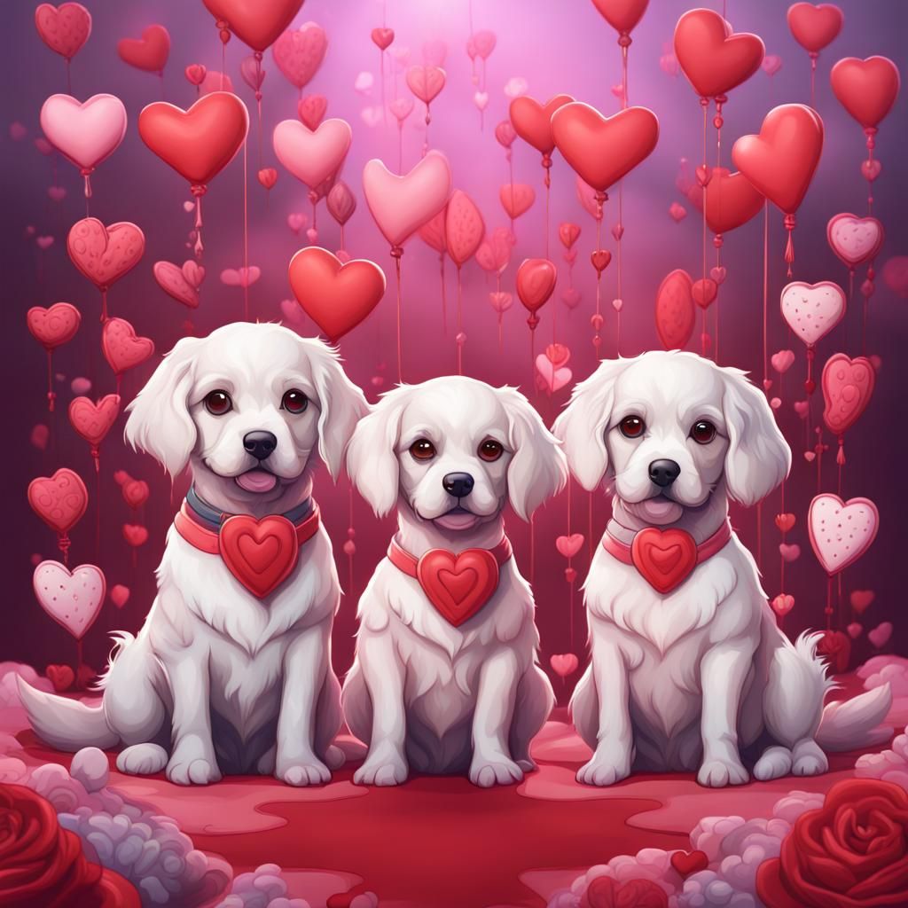 Whimsical Valentine Dogs in Colored Line Art