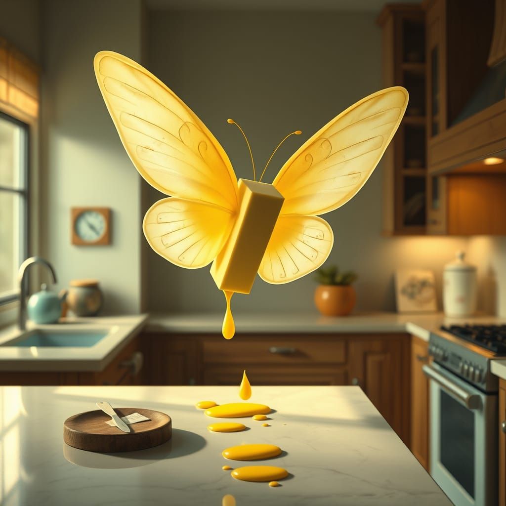 Whimsical Butterflies in a Cozy Kitchen Scene