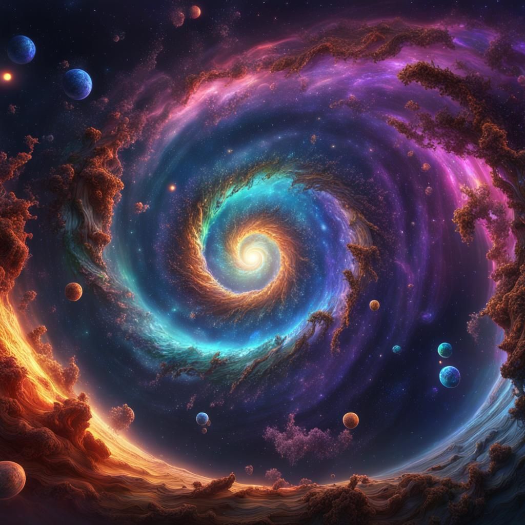 Colorful Cosmic Spiral Galaxy in Detailed Matte Painting