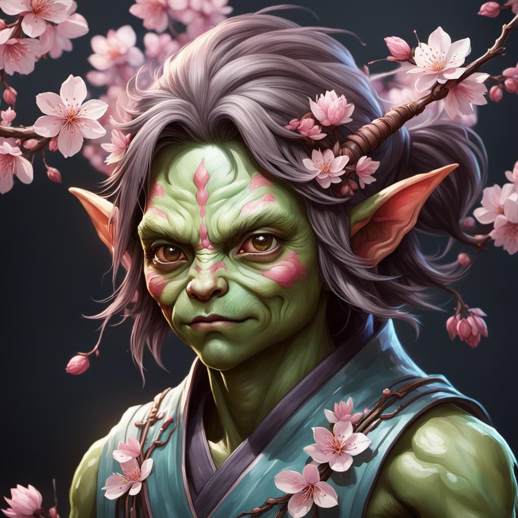 Detailed Cherry Blossom Goblin Portrait