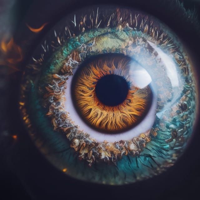Flaming Eyeball Close-Up: Photorealistic Masterpiece