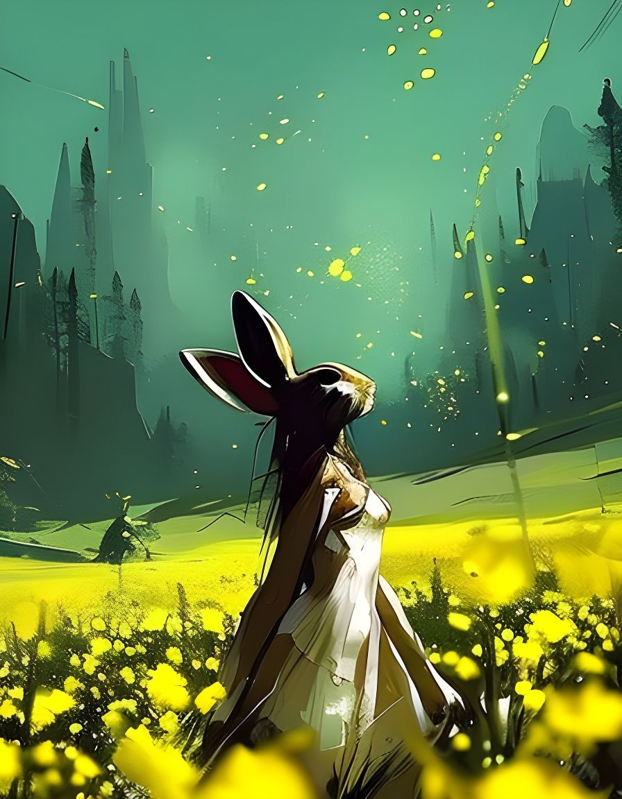 Rabbit Girl in Flower Field, Textured Speedpaint