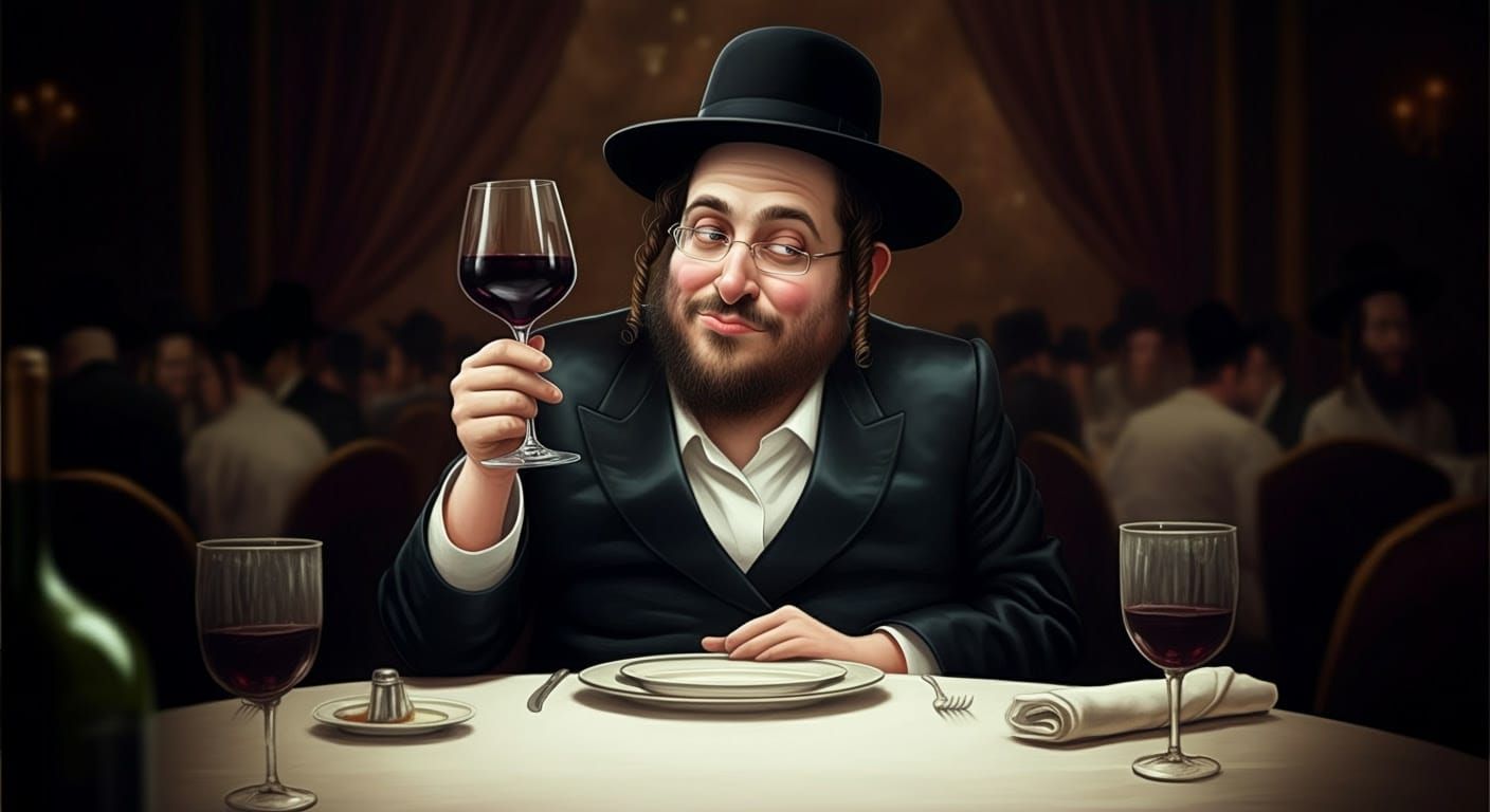 Hasidic Wine Connoisseur in Comic Style Digital Illustration