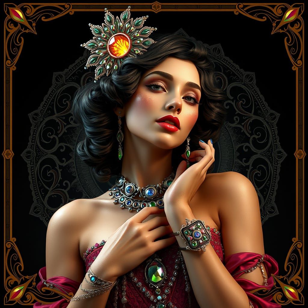 Art Nouveau Showgirl Portrait in Mucha Style