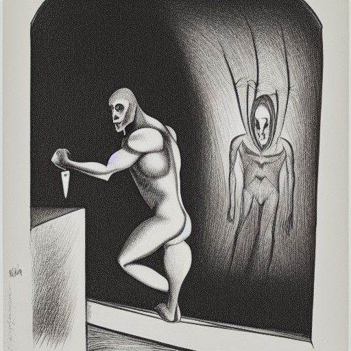 Sinister Asylum Inmate in Vintage Illustration Style