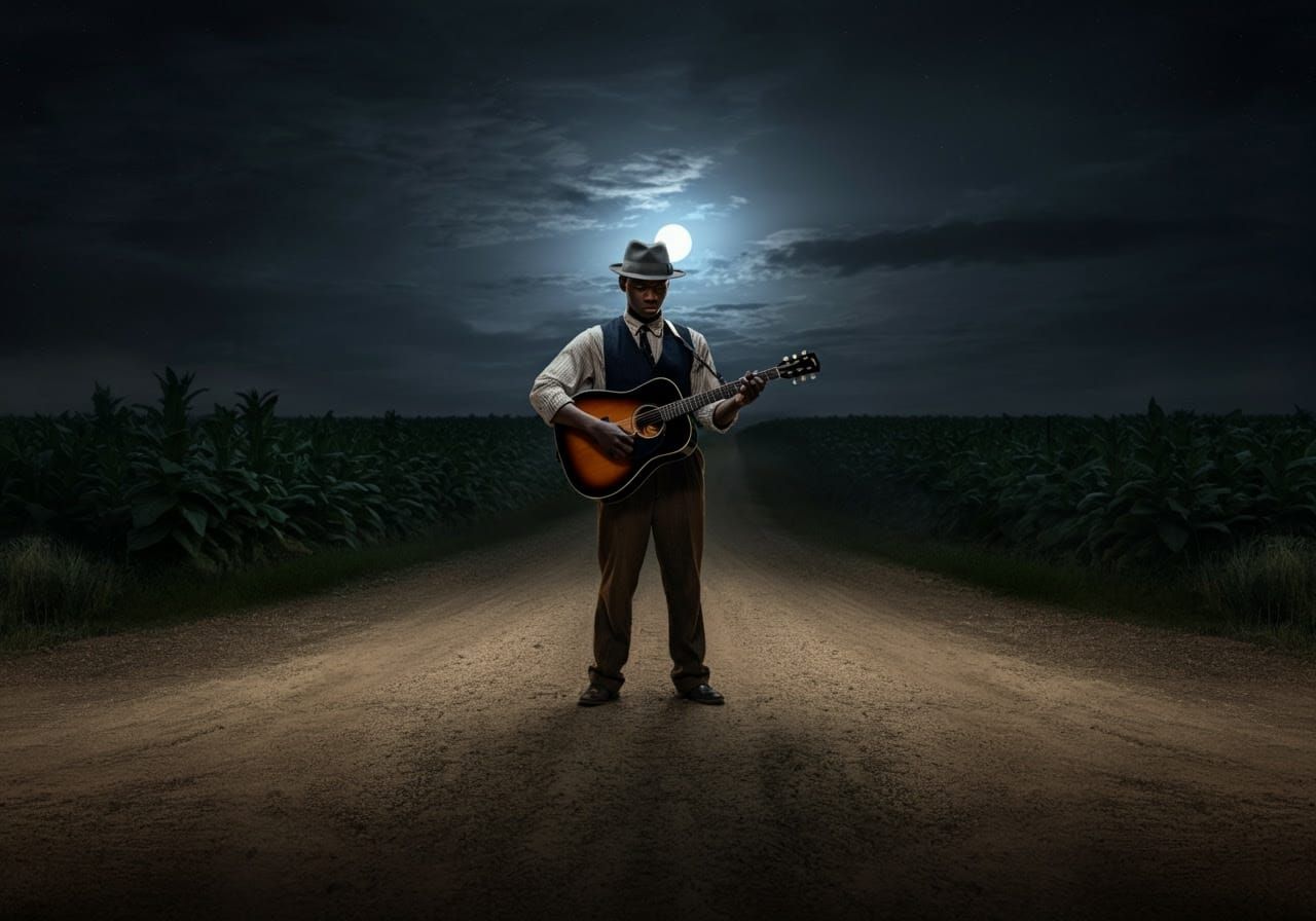 Blues Musician at Midnight Crossroads, Cinematic Lighting