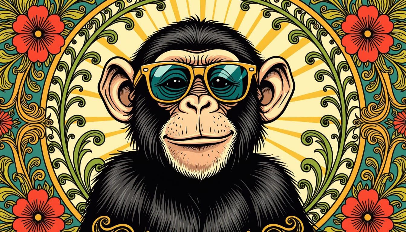 Playful Monkey in Art Nouveau Style