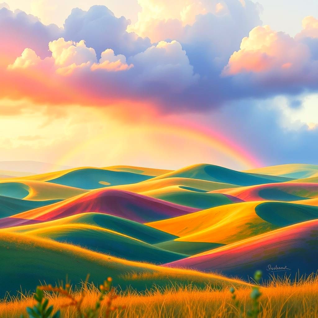 Surreal Rainbow Landscape with Vibrant Pastel Colors