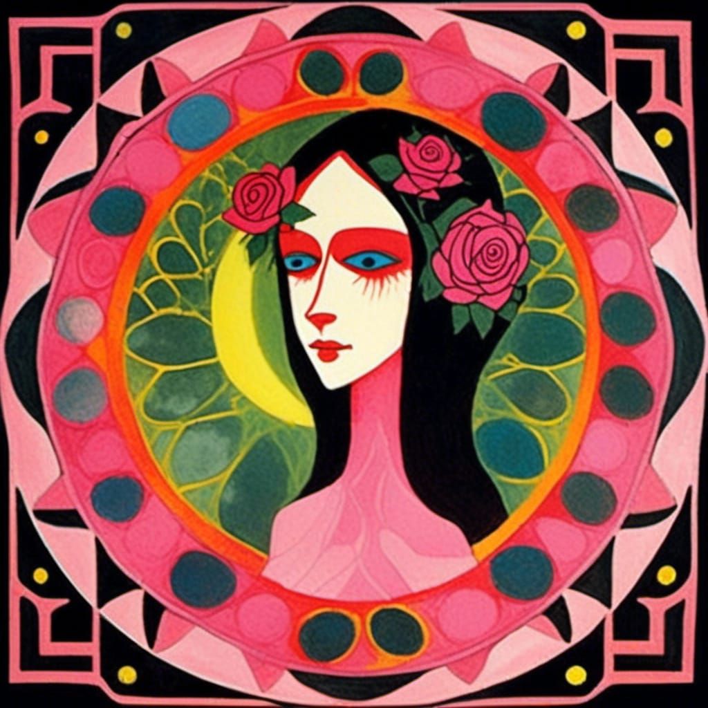 Pink Rose Fairy in Gouache European Print Style