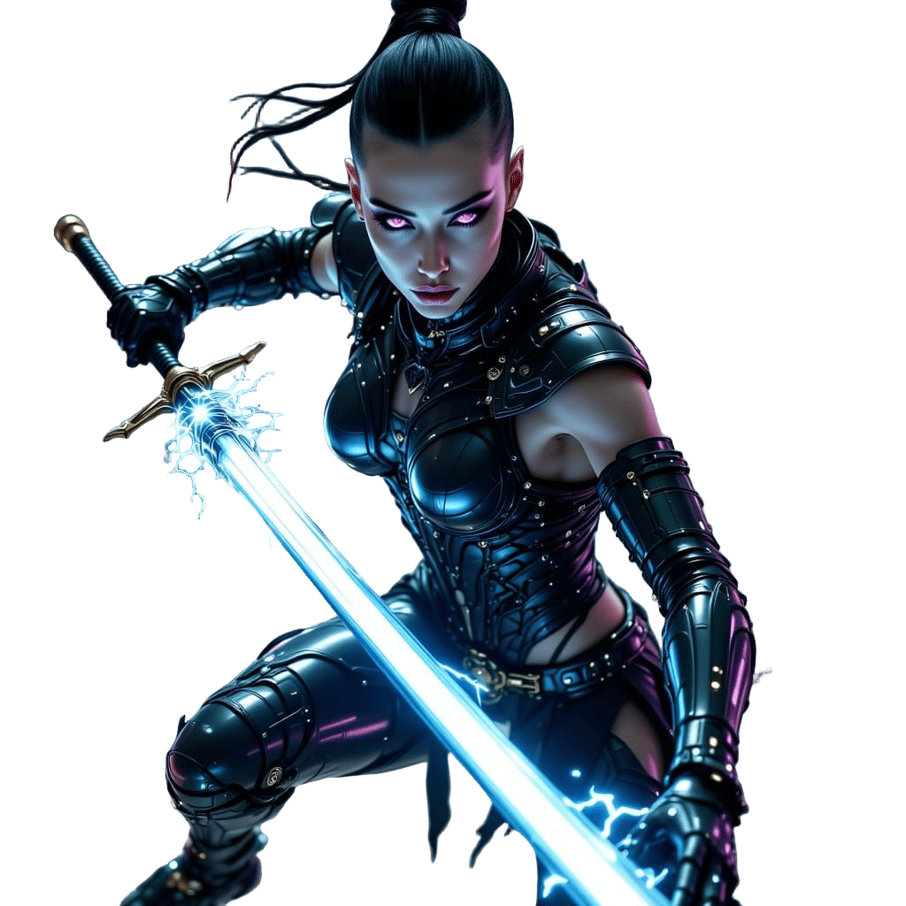 Futuristic Warrior Falls Through Cyberpunk Cityscape