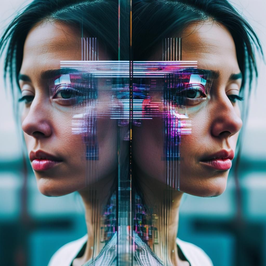 Glitch Art: Hyperrealistic Merged Portrait