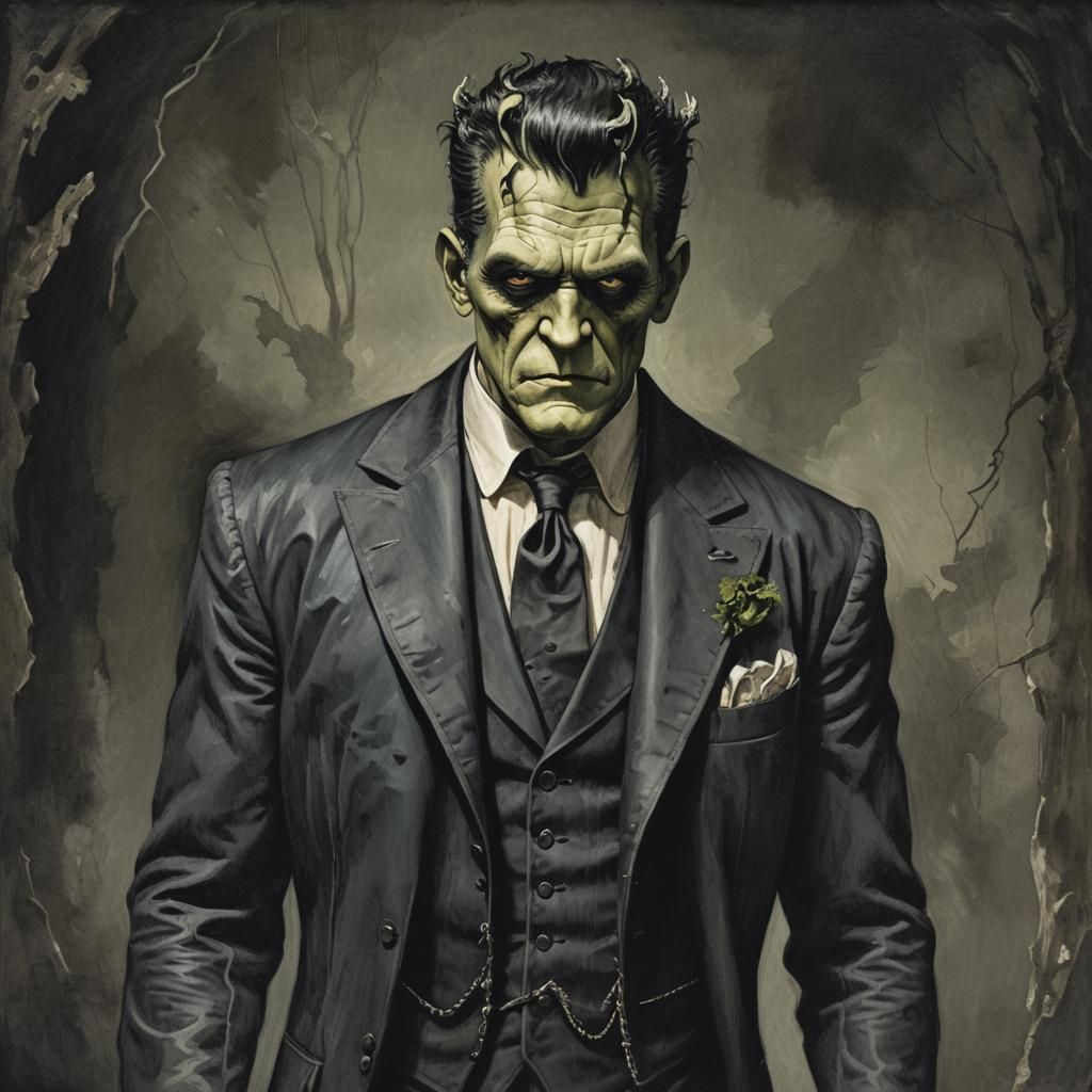 Handsome Frankenstein's Monster in Dark Fairy Tale Style