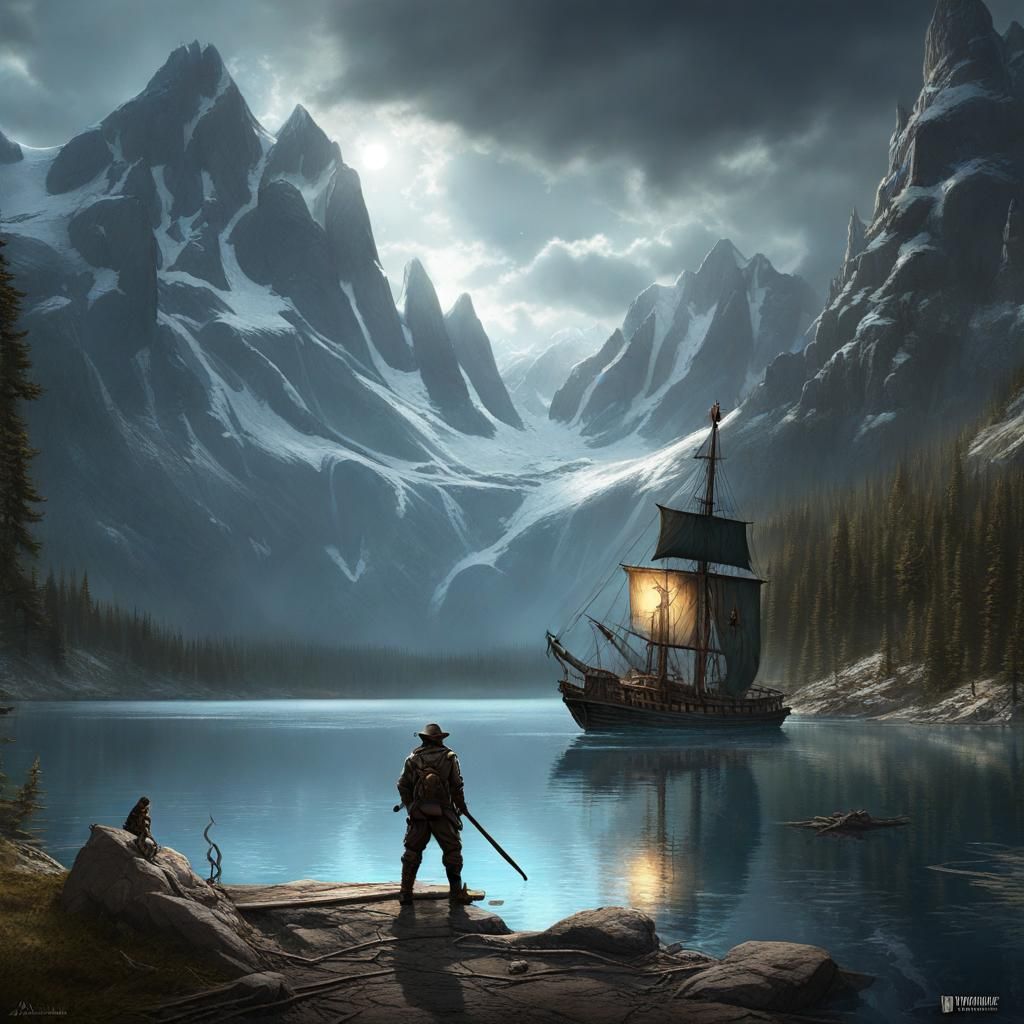 Lake Expedition Logo: Dark Fantasy Concept Art
