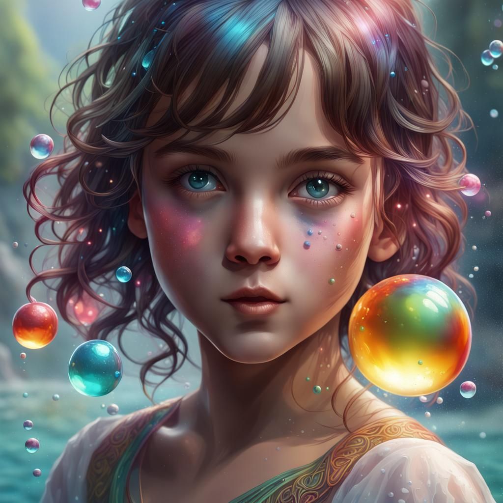 Children Playing with Bubbles and Rainbows, Splash Art