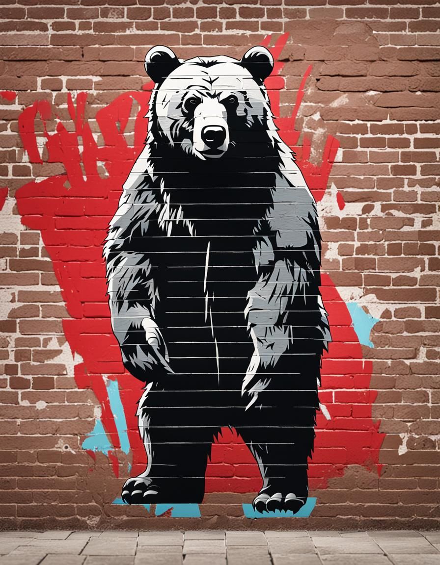 Grizzly Bear Protest in Urban Graffiti Style