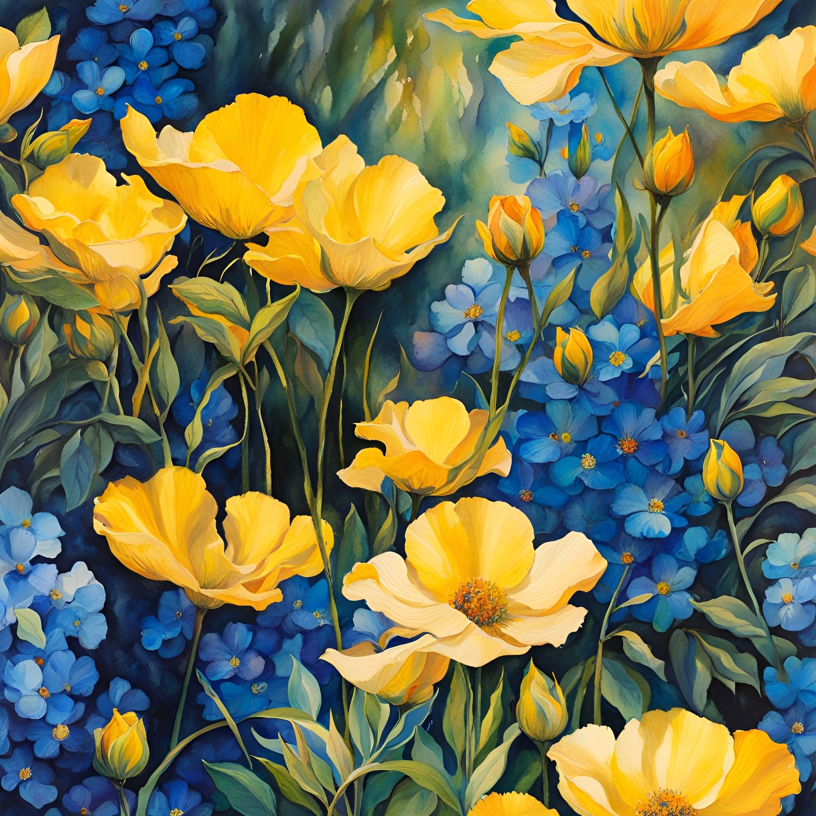 Complex Ink Painting in Watercolor Style