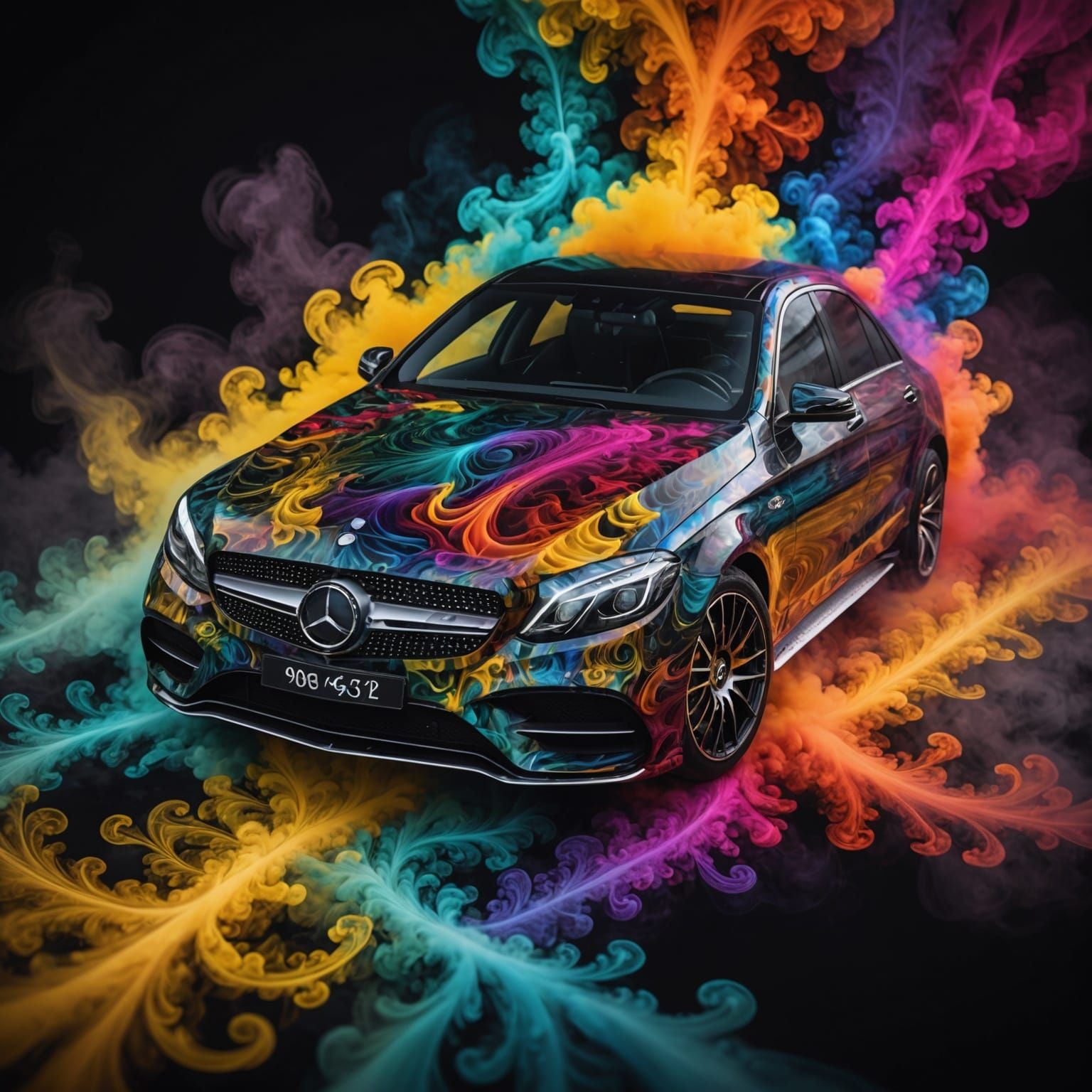 Fractal Mercedes Star in Multicolored Smoke