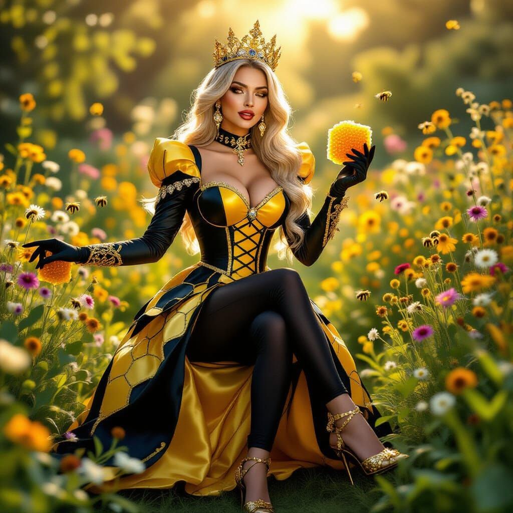 Regal Queen Bee in Vibrant Apiary Garden