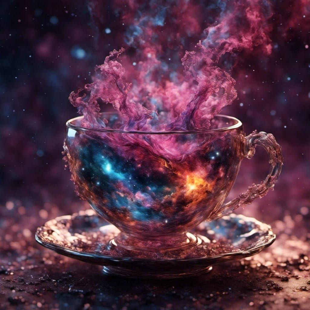Cosmic Teacup in a Dreamlike Celestial Scene