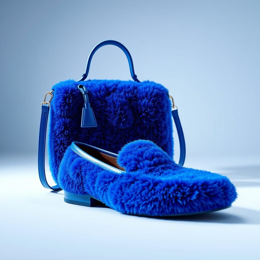 Royal Blue Plush Loafer Shoe and Crossbody Bag Set