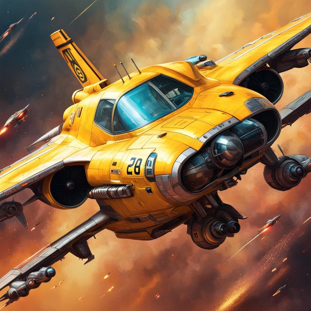 Hyperrealistic Yellow Cab Starship Fighter Concept Art