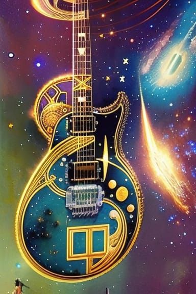 Astral Electric Guitar in Steampunk Art Nouveau Style