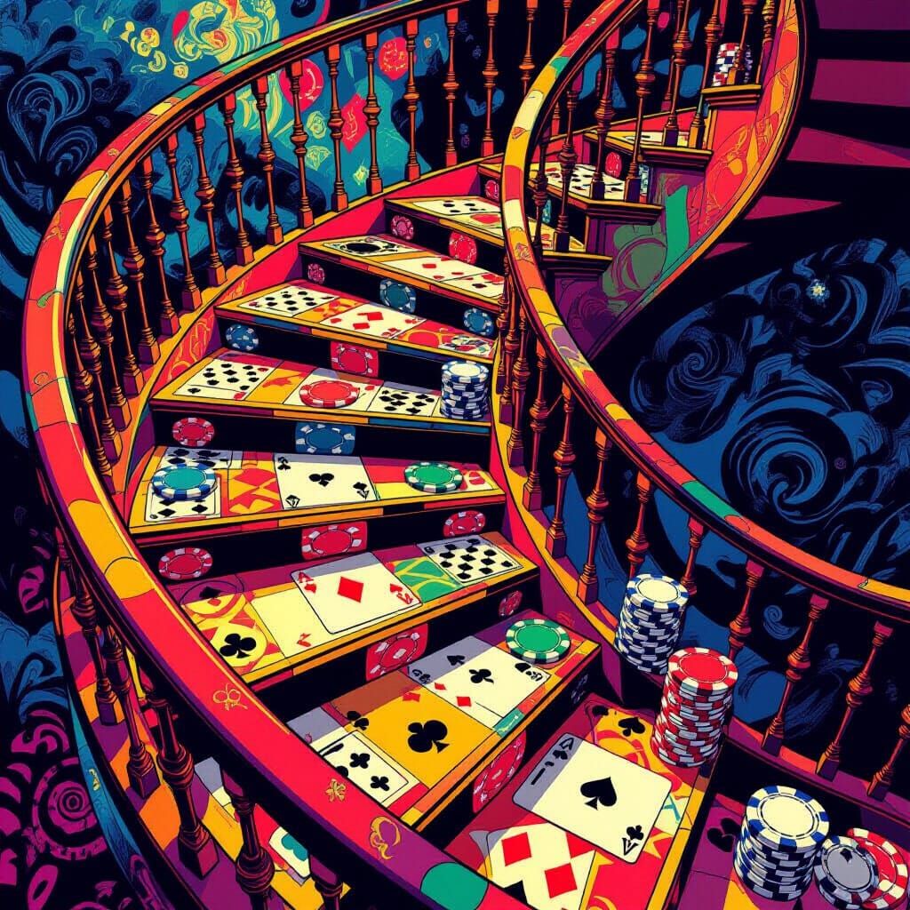 Psychedelic Casino Dice Spiral Staircase Illustration