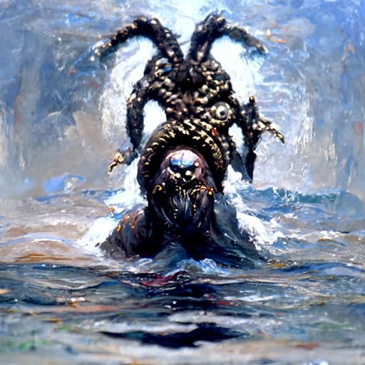 Sinister Underwater Ocean Monster God as Oil Painting