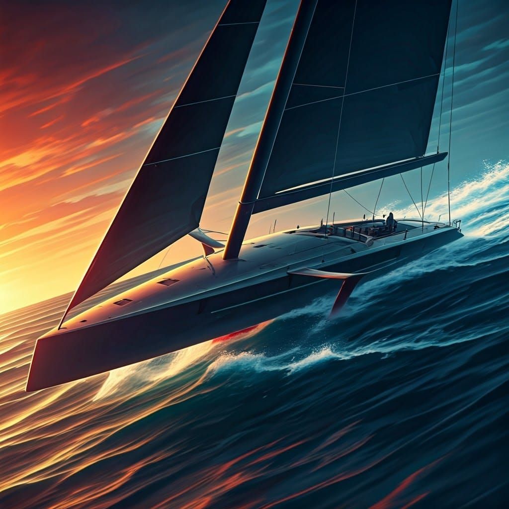 Hypermodern Sailing Boat in Rough Sea: Hyperrealistic Art