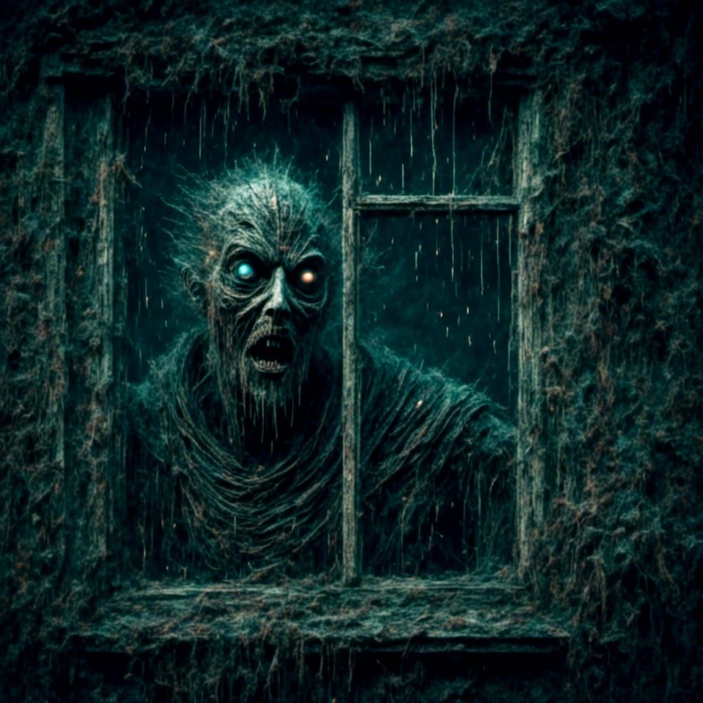 Creepy Face at Window in Lightning Flash