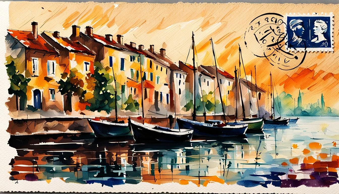 Distressed Postcard with Calligraphy and Small Painting