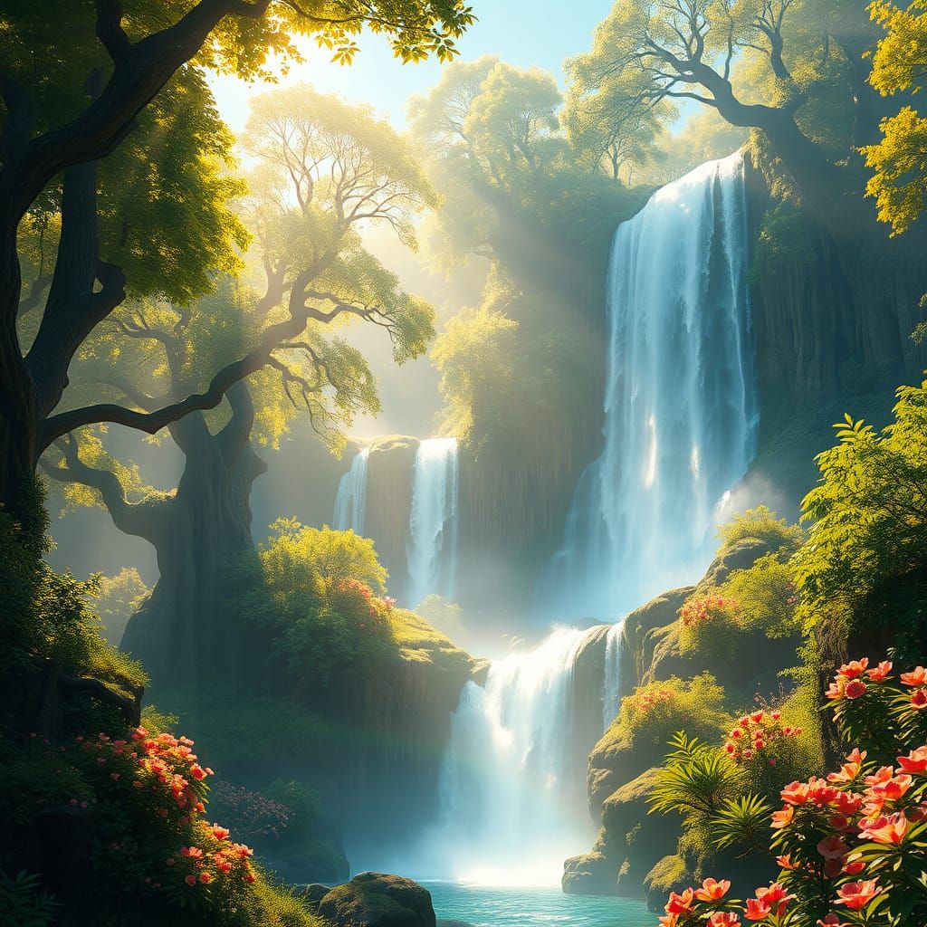 Surreal Fantasy Waterfall in Unreal Engine 5 Style