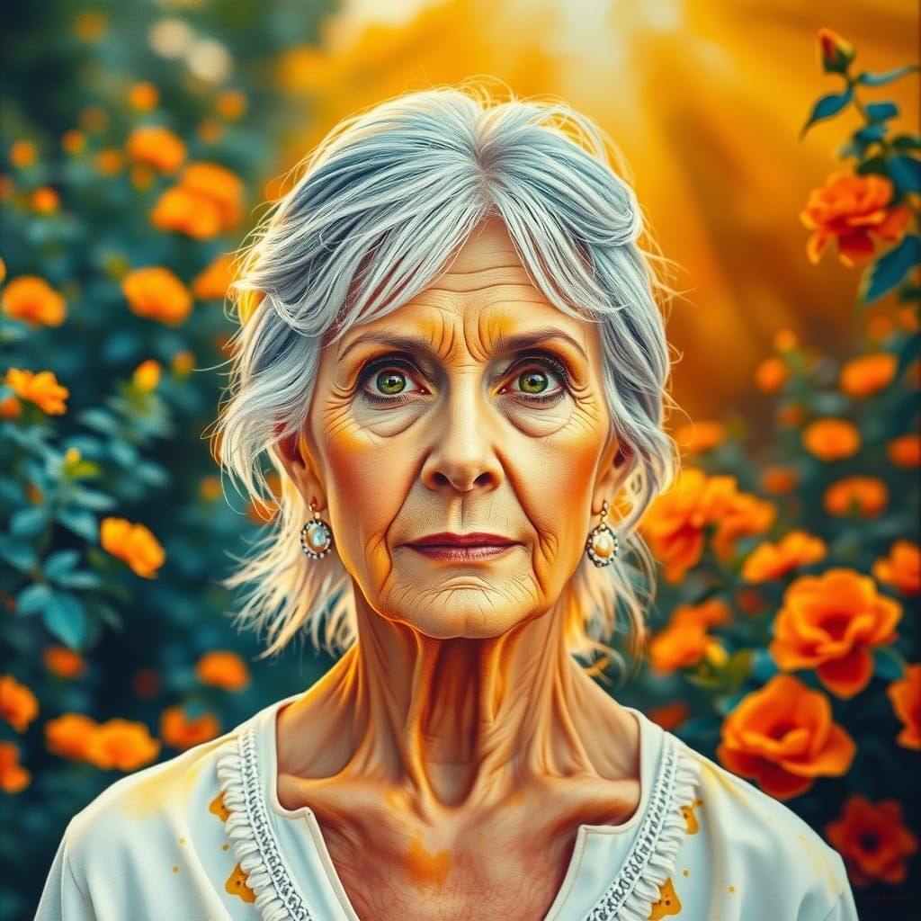 Soulful Old Woman Portrait in Impressionist Watercolor