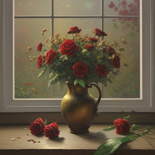 Impressionist Bouquet of Dark Red Roses in Soft Focus