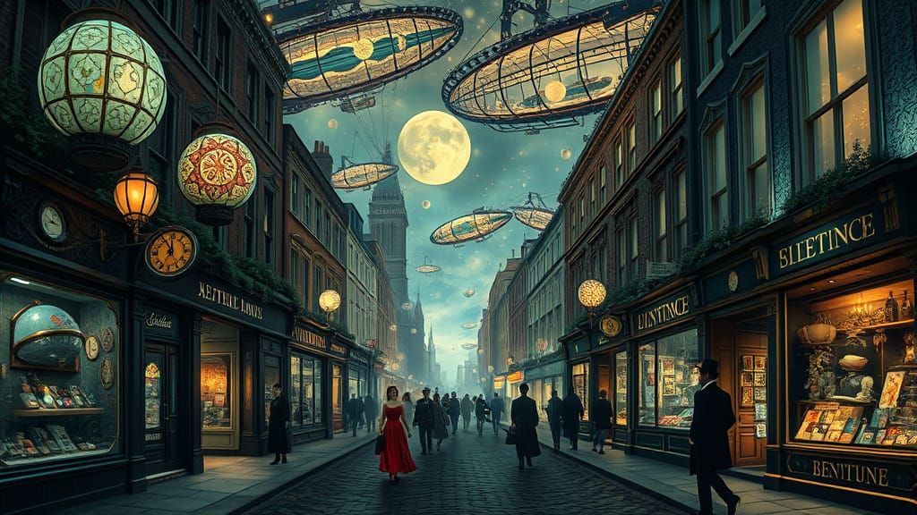 Victorian London with Bioluminescent Airships, Klimt and Hae...
