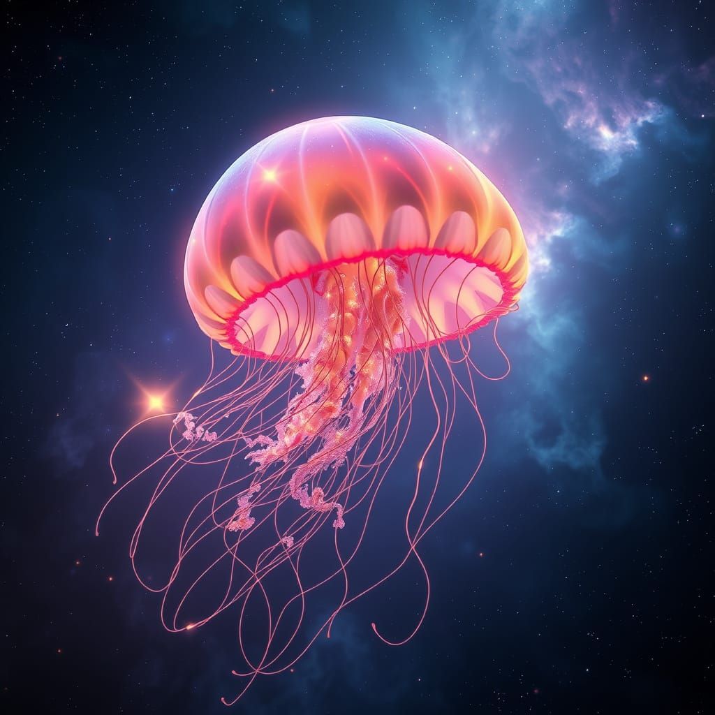 Cosmic Jellyfish Drifting Through Starry Nebula