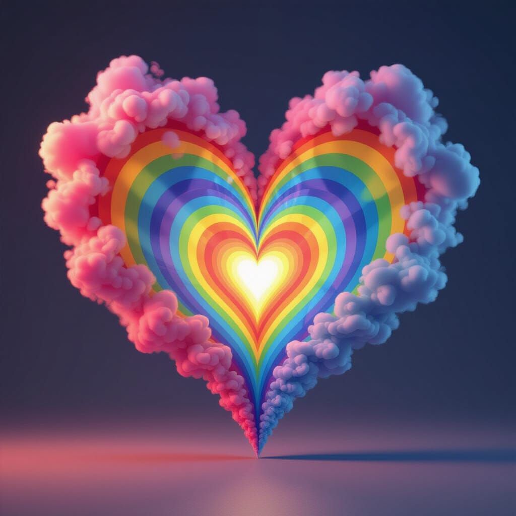 Rainbow Heart Smoke Shapes Pop Art Style