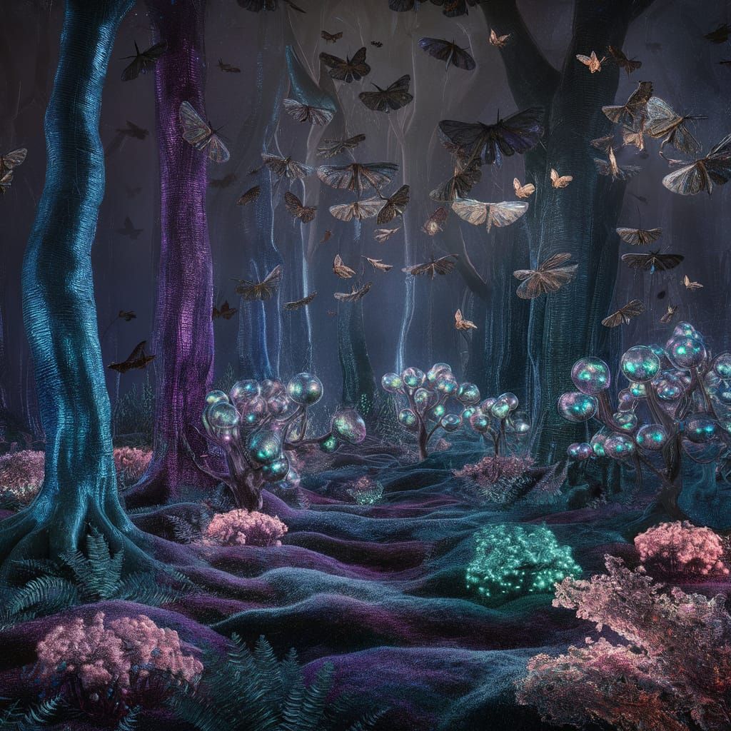 Surreal Ever-Changing Forest with Shimmering Trees