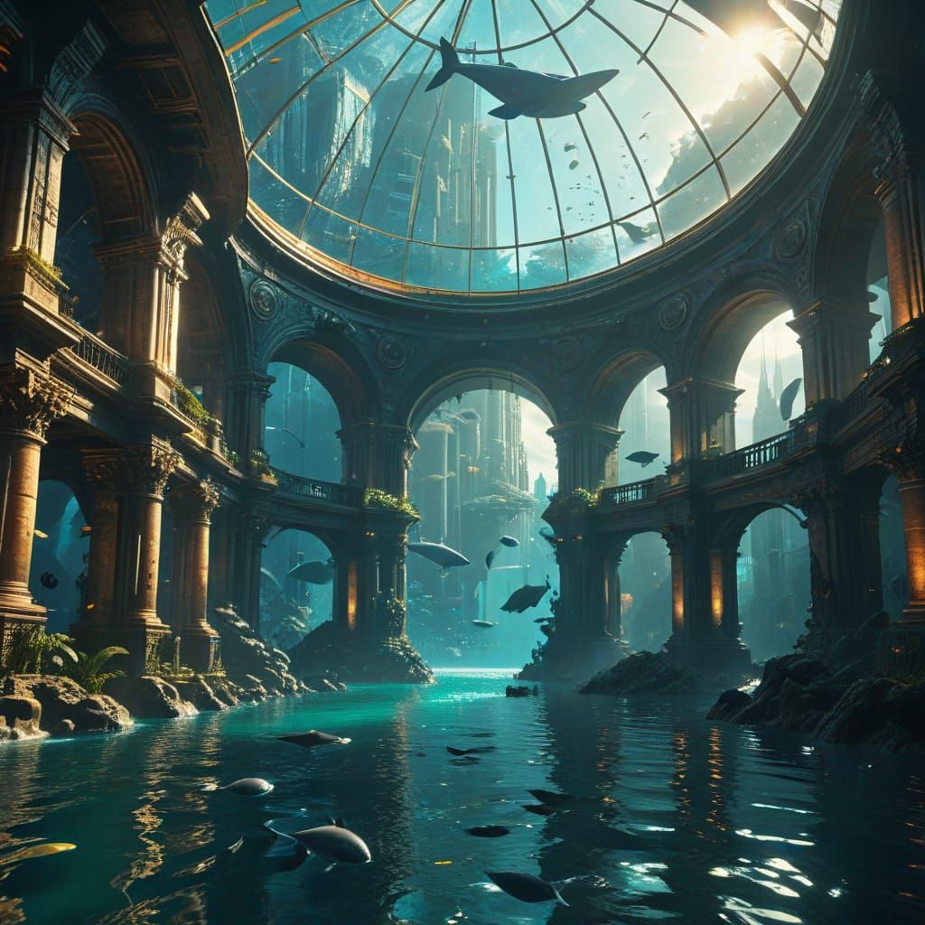 Underwater Atlantean City in Vibrant Concept Art Style